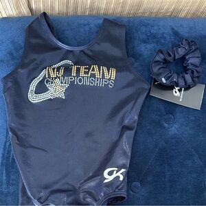 GK Midnight Blue Leotard with Rhinestone Design